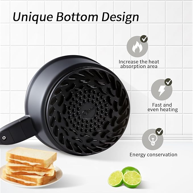 Nonstick Saucepan with Lid，2.4 Quart Ceramic Glaze Coated Small Pot, Anti-Detachment Design of The Handle “Design of The Heat Exchange Space at The Bottom of The Pan” PFOA PFOS Free