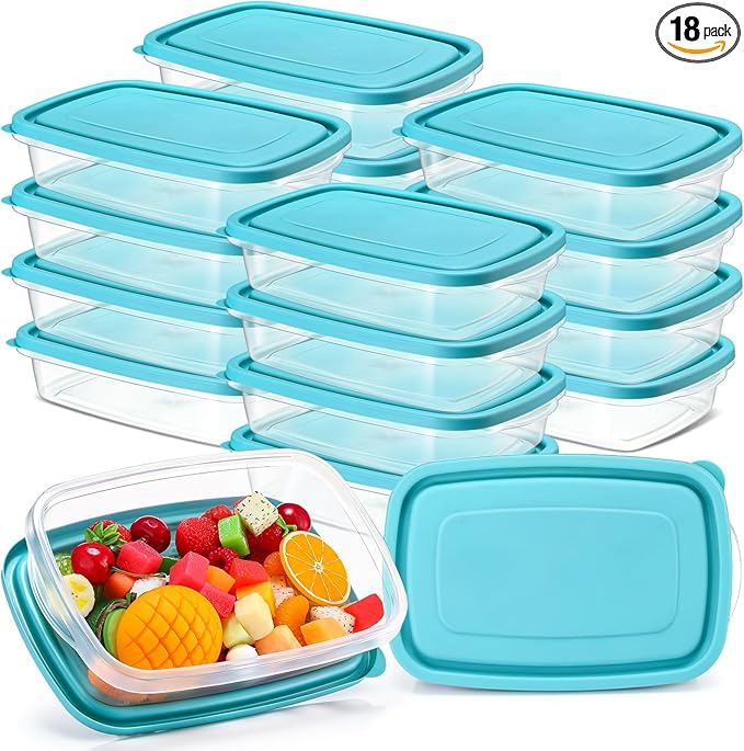 18 Pcs 33 Oz/ 4 Cups Plastic Food Storage Containers with Lids Portion Box Sets with Cover Stackable Plastic Containers with Lids Microwave Freezer Dishwasher Safe(Blue)
