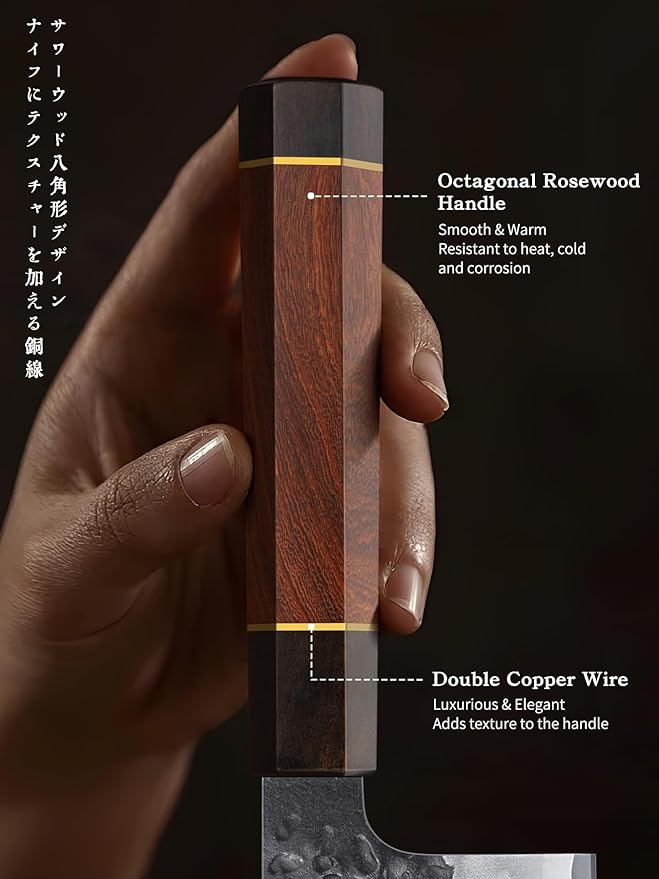 HOSHANHO 7 Inch Nakiri Knife, Japanese Hand Forged Asian Chopping Chef Knife, Professional Meat Vegetable Cleaver Kitchen Knife with Ergonomic Handle