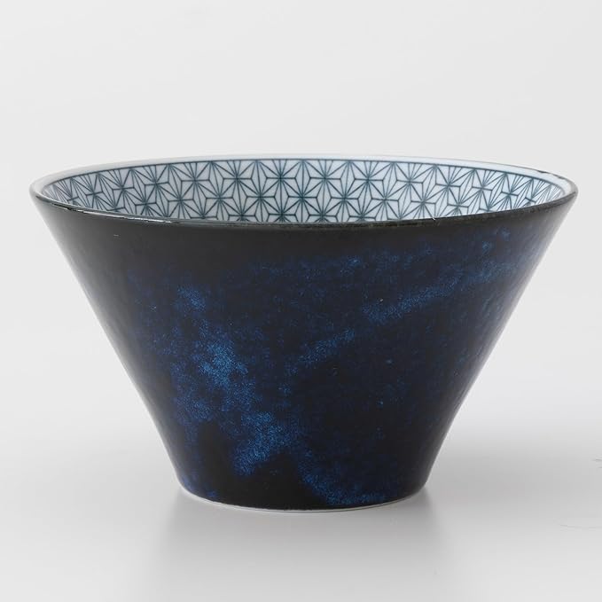 Asayu Japan Asanoha Indigo Ceramic Bowl – Medium Japanese Ramen, Rice, Soup & Salad Bowl with Traditional Leaf Pattern, Made in Japan
