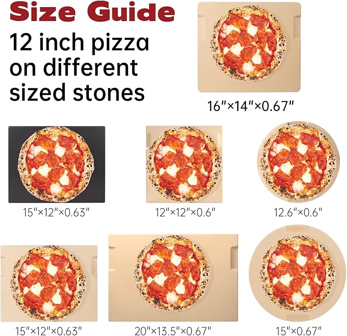 Large Pizza Stone, 16"x14" Rectangular Pizza Stone for Oven Grill BBQ, Baking Stone for Pizza Bread, Unique Built-in 4 Handles Cooking Stone