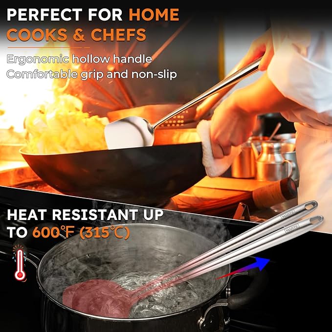 MARTE 17’’ Wok Spatula and Ladle Tools Set，[High Grade,Rustproof, Integral Forming, Heat Resistant],18/10 Stainless Steel Wok Utensils for Cooking，Ergonomic Wok Accessories Set of 2 for Kitchen
