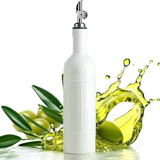 LYEOBOH Olive Oil Dispenser Bottle with Spout, 17 OZ Oil Dispenser for Kitchen, Ceramic Dispensing Bottles for Kitchen, Cooking, Gravity Spout, Housewarming Gift