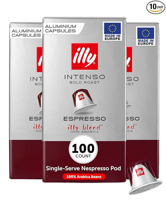 illy Aluminum Espresso Capsules - Compatible with Nespresso Machines - Intenso Bold Roast Coffee - Full of Flavor - Notes of Cocoa and Dried Fruit - Single Serve Capsules - 10 Count (Pack of 10)