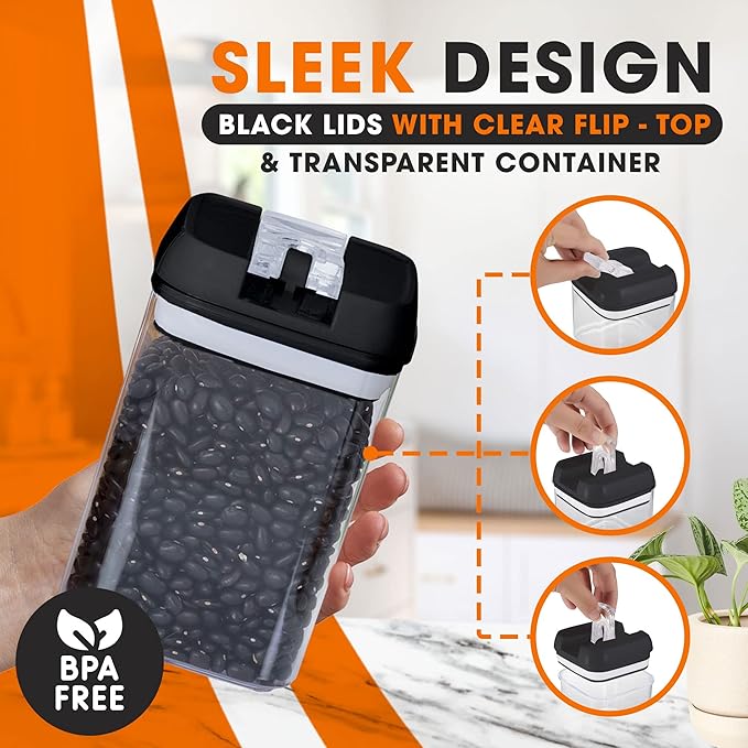 Cheer Collection Airtight Food Storage Containers, Kitchen Storage Containers for Pantry, Set of 8 Food Containers with Lids Airtight, Pantry Storage Containers & Organizers with Lids, Black