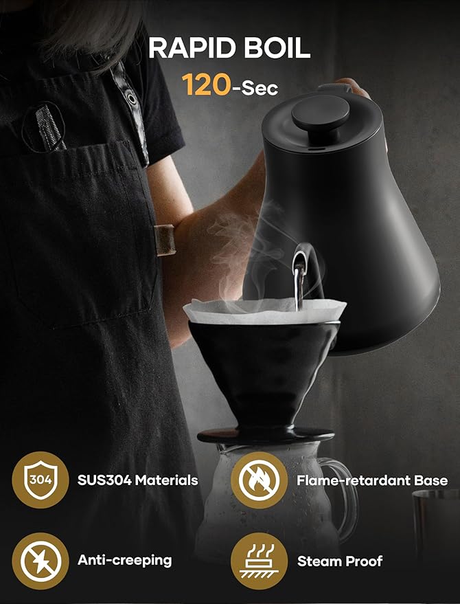 Electric Kettle, Gooseneck Electric Kettle, ±1℉ Temperature Control, Stainless Steel Inner, Quick Heating, for Pour Over Coffee, Brew Tea, Boil Hot Water, 1500W/0.9L Dark Gray