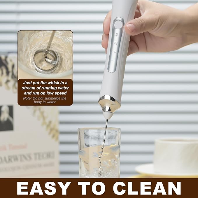 Handheld Electric Milk Frother with 2 Heads, Coffee Whisk Foam Mixer with USB Rechargeable 3 Speeds, Foam Maker Blender for Latte, Cappuccino, Hot Chocolate, Egg (White)