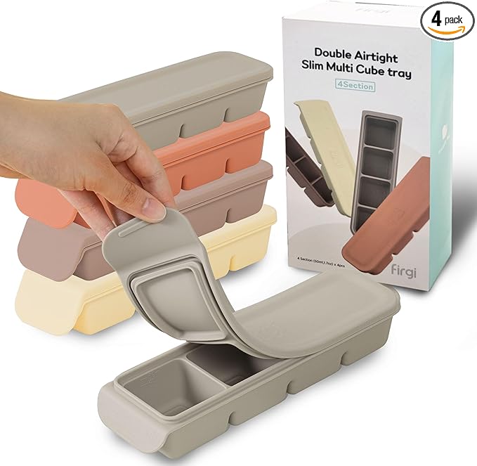 Silicone Freezer Trays with Lid,1.7oz 4 Section 4 Sets-Leak Proof Silicone Freezer molds for Homemade Baby Food Breastmilk, Purees, Vegetables, Baby Food Jars Ice Tray with Lid BPA Free Mix