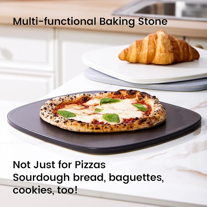 Pizza Stone, Unique Shape 12" x 11" x 0.47" Pizza Stones for Oven Grill BBQ, Heavy Duty Ceramic Coating Baking Stone for Pizza & Bread, Innovative Irregular Design Grilling Stone (Black)
