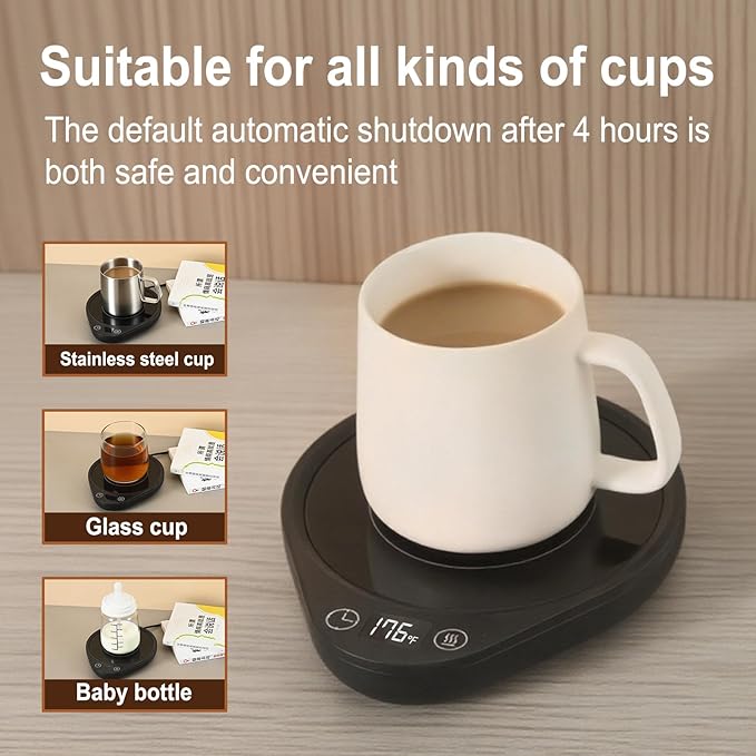Coffee Mug Warmer, Quick Heating, Autoshut-Off,Featuring 3 Temperature Settings and 2-12 Hour Programmable Timer, Suitable for Office, Travel, Corporate Gift