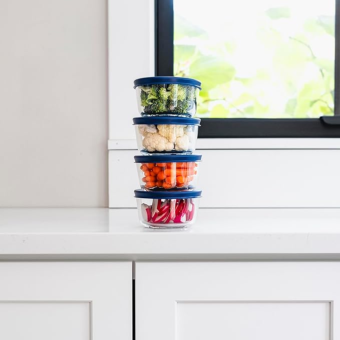 16-Piece Glass Food Storage Containers Set (8 Containers + 8 BPA-Free Lids) | 7-Ounce, Leakproof | Microwave, Freezer, Oven & Dishwasher Safe | Ideal for Meal Prep & Pantry Organization