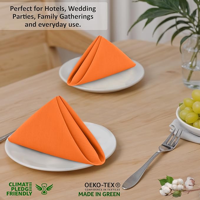 Ruvanti Cloth Napkins Set of 6, 18x18 Inches, 100% Cotton, Washable, Soft & Absorbent, Perfect for Wedding, Christmas, ‎Thanksgiving Dinners - Orange Peel