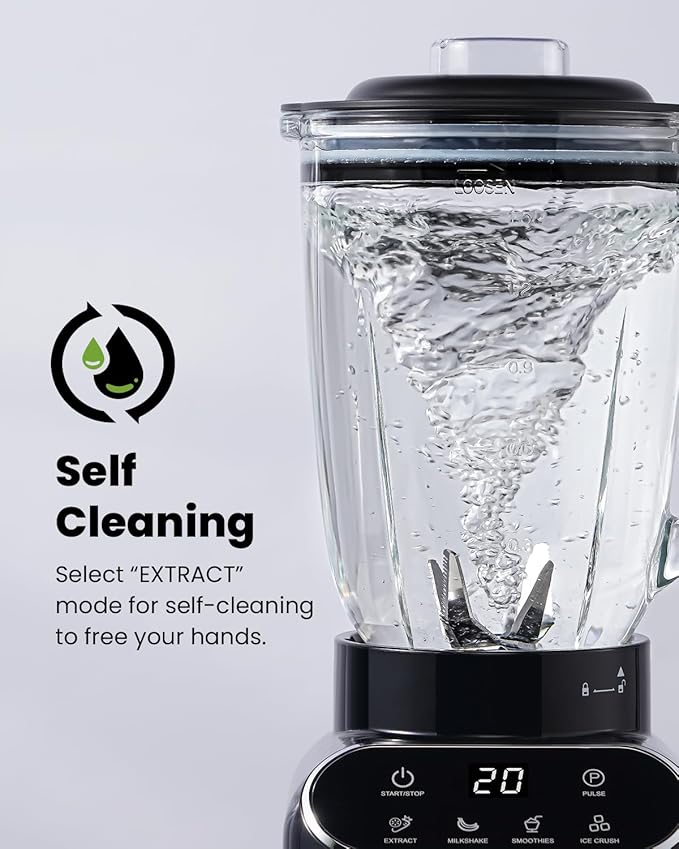 GDOR Professional Blender for Smoothies, 5 Functions, 1200 Peak Watts Smoothie Blender, 52 Oz Glass Jar & 24 Oz To-Go Cup Combo, Ice Crushing & Frozen Fruit, Self-Cleaning, Black