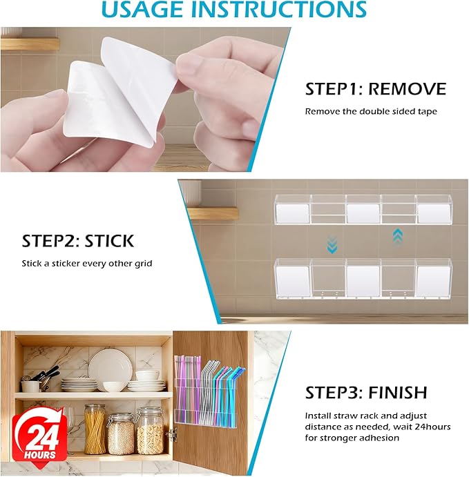 9.5" Large Acrylic Straw Holder for Cabinet Door – Kitchen Cabinets Straws Organizer, Reusable Tumbler, Small Kitchens Accessories Storage Container (Transparent)