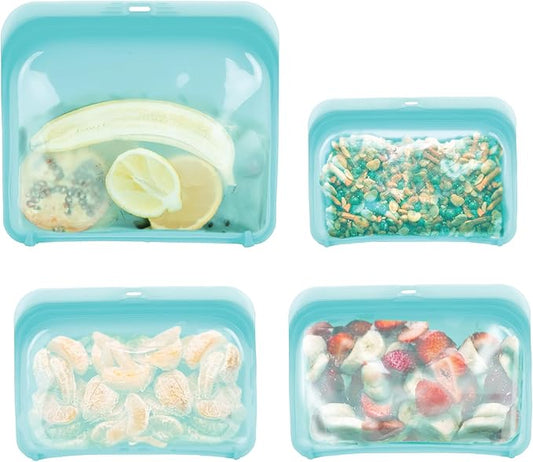 Zenlogy Reusable Silicone Snack Bag, Air-Tight Multi-Use, Freezer and Microwave Safe Food Storage Containers, Eco-Friendly alternative to plastic bags, 4 Pack (1 Snack, 2 Sandwich, 1 Half Gallon Size)