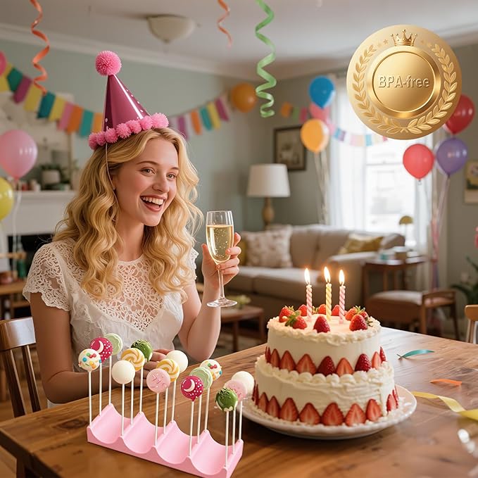 Silicone Cake Pop Mold Set, Round Cake Pop Cutter with Pusher, Tray and 50 Sticks, 15-Hole Cake Pop Holder, DIY Baking Molds Kit for Parties, Wedding, Home Desserts Making - Pink