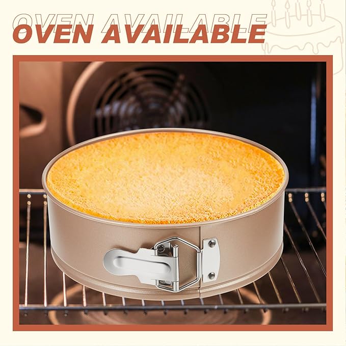 4 Pcs 8 Inch Non Stick Springform Pan with Removable Bottom Carbon Steel Round Springform Cheesecake Pan with Stainless Steel Spring Buckles for Baking Kitchens Restaurant(Champagne Gold)