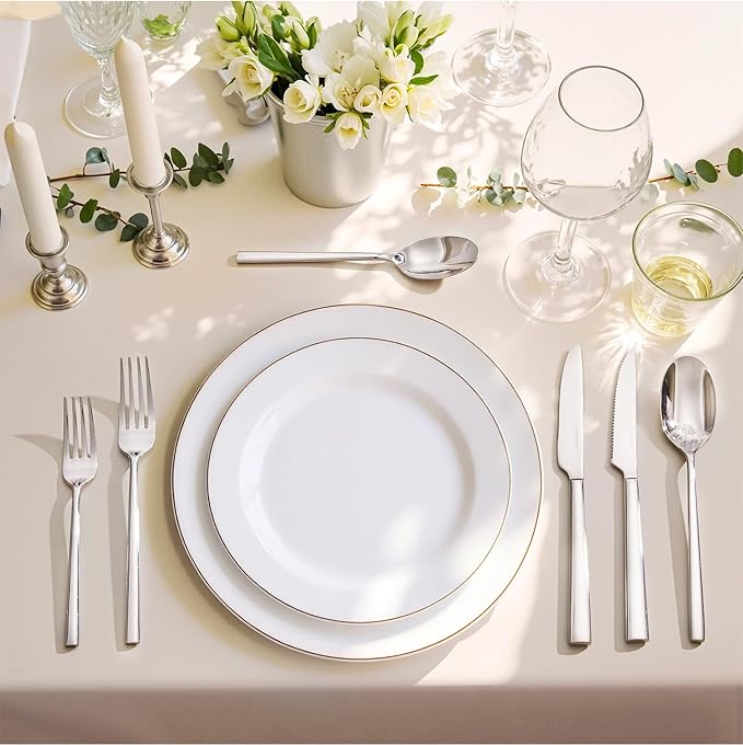 KINGSTONE Silverware Set with Steak Knives, 24-Piece Forged Flatware Set Cutlery Set Premium Stainless Steel, Service for 4, for Kitchen, Home, Wedding, Party, Mirror Polished and Dishwasher Safe