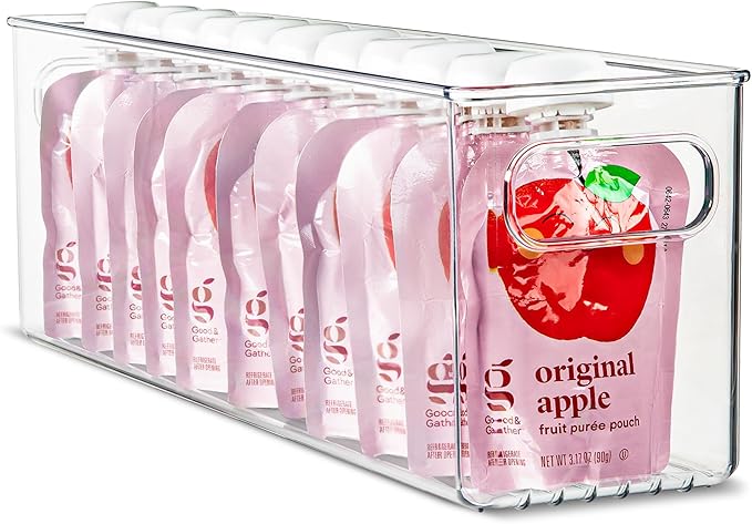 Plastic Food Storage Clear Container Bin with Handles for Organizing Kitchen, Pantry, Refrigerator, Freezer, Pantry, Cabinet, Closet, Bathroom. 14”x4”x5”