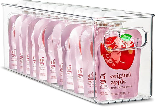 Plastic Food Storage Clear Container Bin with Handles for Organizing Kitchen, Pantry, Fridge, Freezer, Pantry,Bathroom. 16"x4"x5"