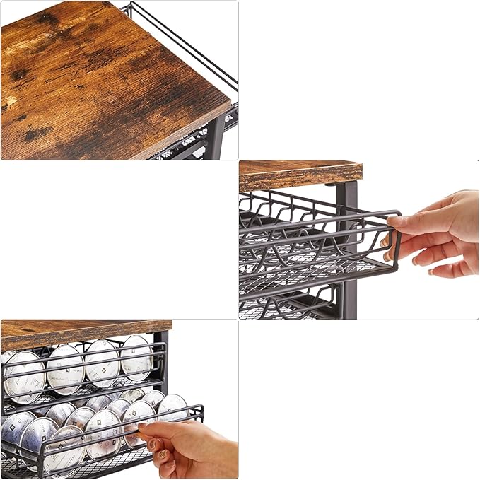 IBUYKE 2-Tie Coffee Pod Drawer Holder,80 Capsule Pods,Compatible for Nespresso Vertuo Pods,Wooden Top and Mesh Shelves,Home Kitchen Counter Coffee Bar Organizer, Rustic Brown,TCJ102H