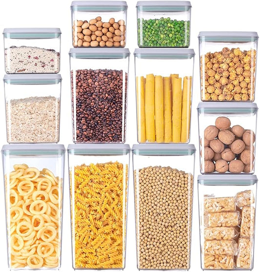 12 Pcs Pop Airtight Food Storage Containers with Lids for Kitchen Pantry Organization Stackable Cereal Snacks Flour Sugar Coffee Spaghetti (1.2, 2.0, 2.7, 3.3qt)*3