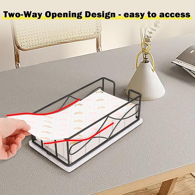 Napkin Holder with Marble Base, Guest Towel Paper Dispenser for Table, Modern Metal Napkin Stand, Ideal for All Bathroom Vanity, Kitchen Decor Accessories (Matte Black, 3.2 Inch)