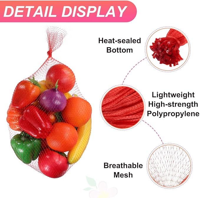 uxcell 100PCS Reusable Mesh Produce Bags, 19.7 Inches Egg Hatching Bags Washable Breathable Fruit Net Stretchable Mesh Netting Storage for Seafood Vegetable Onion Grocery Shopping, Red