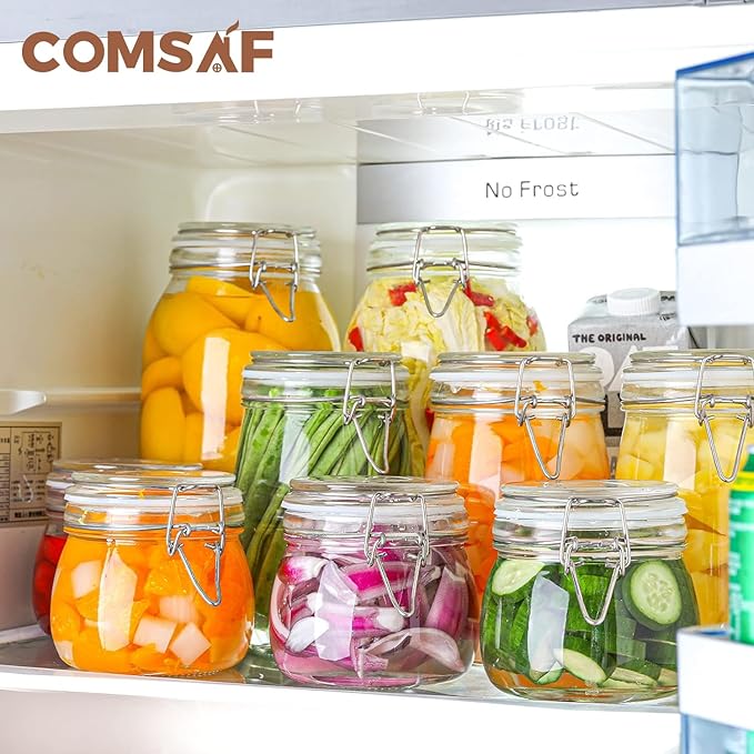 ComSaf Airtight Glass Jars with Lids 17oz Small Food Storage Container Set of 6 - Airtight Canister with Clear Preserving Seal Wire Clip Fastening for Kitchen Canning Pickling Mason jars