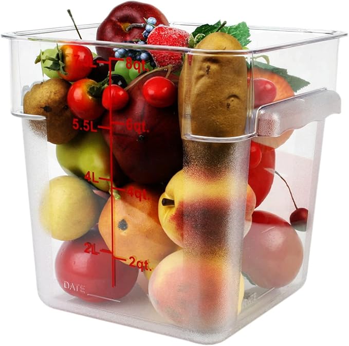 Tiger Chef 8 Quart Commercial Grade Clear Food Storage Square Polycarbonate Containers With Red Lids