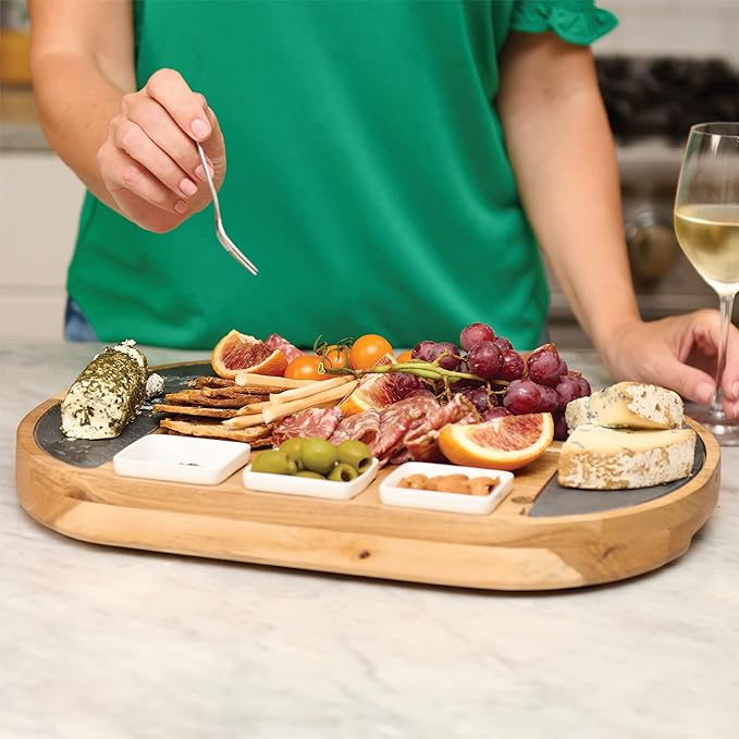 Premium Oval Charcuterie Board Cheese Board Set: Acacia Wood, Stainless Steel Knives - Christmas Gifts for Women, House Warming Ideas, New Home, Wedding presents for Couple, Bridal Shower