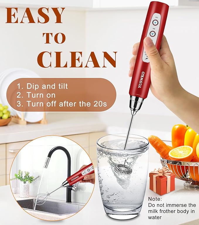 YUSWKO Milk Frother Handheld for Coffee, Rechargeable Drink Mixer with 3 Heads 3 Speeds Electric Coffee Frother Whisk, Gift for Many Occasions and Festival