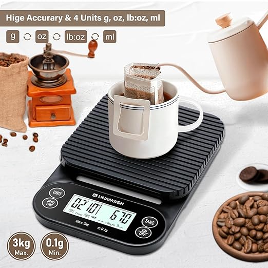 Digital Coffee Scale with Timer 3kg/0.1g,High Accuracy Espresso Scale with Timer/Auto Off/Tare Function,for Pour Over Drip Coffee,Kitchen Scale with LCD Display (Batteries Included)