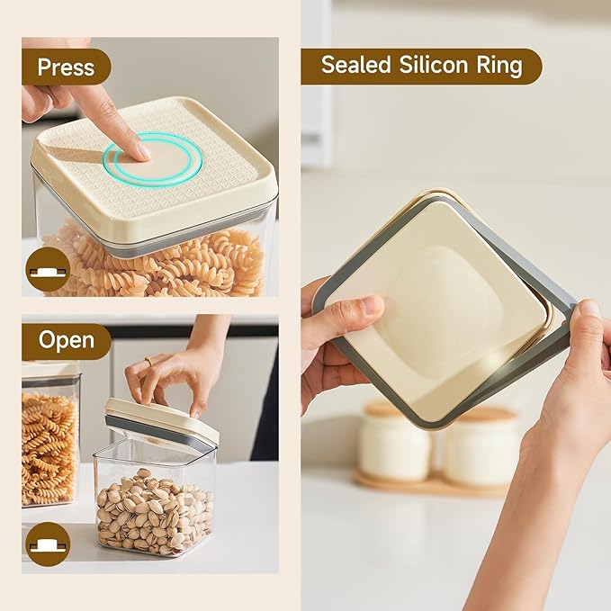 Airtight Food Storage Containers with Pop Top Lids, 4 Pcs BPA Free Plastic Dry Food Canisters for Kitchen Pantry Organization Cereal Flour and Sugar, (1.54qt+0.9qt)*2