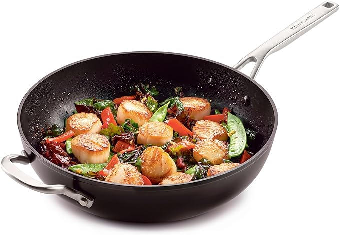 KitchenAid Hard Anodized Induction Nonstick Stir Fry Pan/Wok with Helper Handle, 12.25 Inch - Matte Black