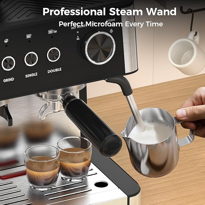 COWSAR (2025 New) Espresso Machines with Built-in Anti-Clog, 20 Bar Expresso Coffee Machines with Milk Frother Steam Wand, Tamping Tool, Espresso Machine with Grinder for Latte, Cappuccino, Americano