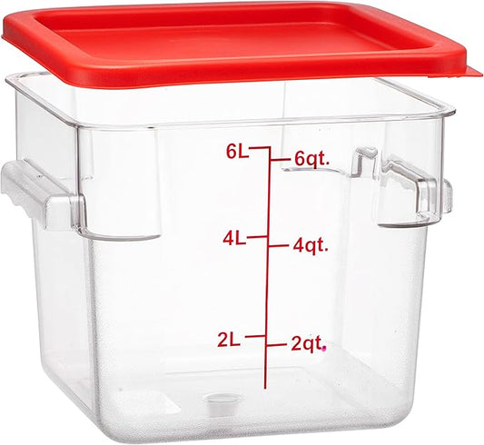 Tiger Chef 6 Quart Commercial Grade Clear Food Storage Square Polycarbonate Containers With Red Lids
