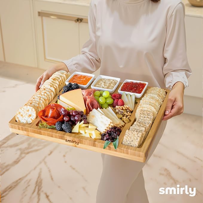Smirly Charcuterie Board Set - Large Bamboo Cheese Board for Serving - House Warming Gifts New Home, Wedding & Bridal Shower Gift, Birthday Gift for Women