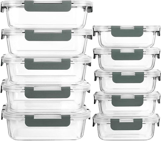 [10-Pack] Glass Meal Prep Containers with Lids, MCIRCO Food Storage Containers with Snap Locking Lids, Airtight Lunch Containers, Microwave, Oven, Freezer and Dishwasher