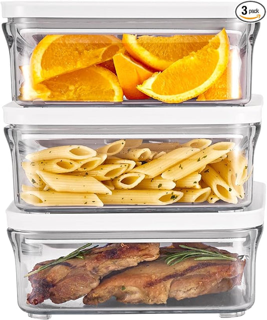 Premium Airtight Food Storage Container. Meal Prep 0.85qt 3pc/Set. 3pcs Container. Patented Double Silicone Lining, 100% Leak Proof, BPA-FREE