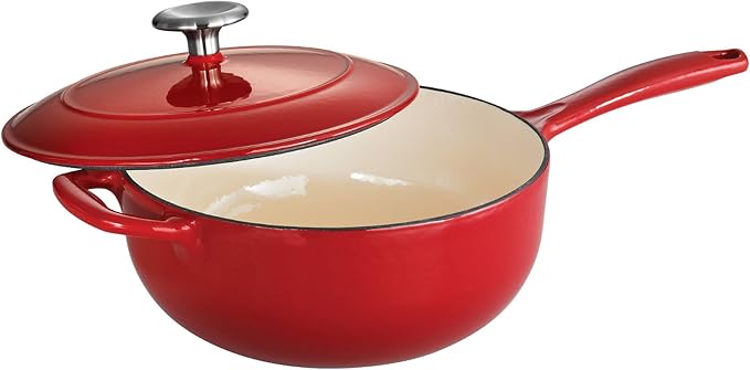 Tramontina Bestow Enameled Cast Iron Saucier Pan with Lid, 3-quart, Red