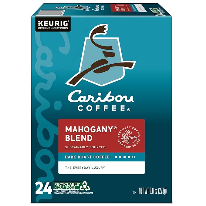Caribou Coffee Mahogany Keurig Single-Serve K-Cup Pods, Dark Roast Coffee, 96 Count (Pack of 4)