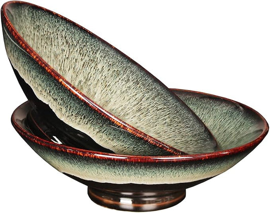 Ceramic Japanese Ramen Noodle Soup Bowl Set of 2, For Ramen, Pho,Soup,Salad, pasta, Asian Dishes,Udon noodles,Chinese Large Ramen Bowl - Microwave dishwasher oven safe, Black 10.4 Inch