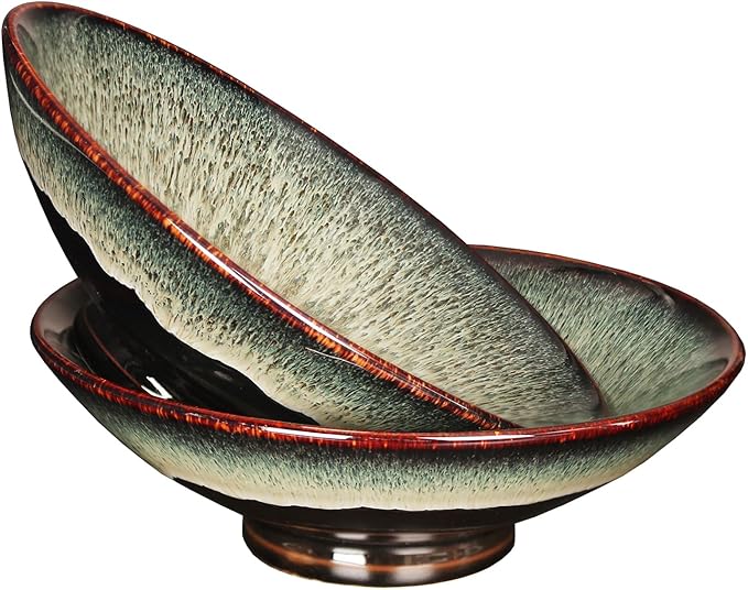 Ceramic Japanese Ramen Noodle Soup Bowl Set of 2, For Ramen, Pho, Soup, Salad, pasta, Asian Dishes,Udon noodles,Chinese Large Ramen Bowl - Microwave dishwasher oven safe, Black 8.2 Inch