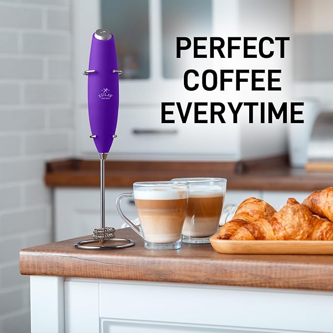 Zulay Kitchen Whisk Milk Frother with 4 Duracell Batteries - Powerful Handheld Foam Maker for Coffee, Lattes, Matcha, Hot Chocolate & Cappuccinos - Whip Creamy Froth in Seconds