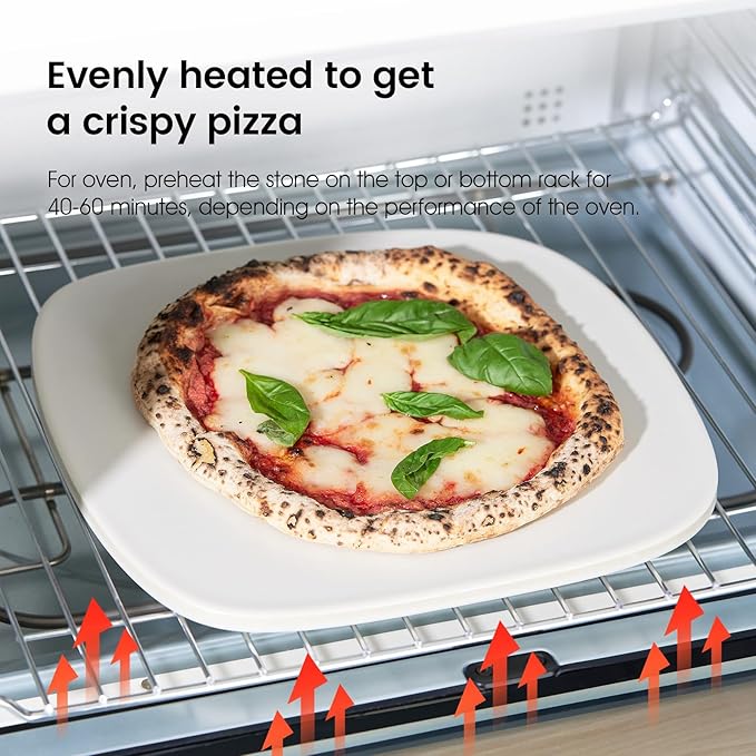 Pizza Stone, 12" x 11" x 0.47" Ceramic Coating & Cordierite Pizza Stones for Oven Grill BBQ, Heavy Duty Non Stick Baking Stone for Pizza & Bread, Unique Shape Design Grilling Stone (White)