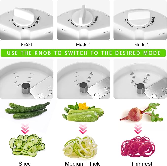 3 in 1 Vegetable Spiralizer Slicer, Adjustable Zucchini Carrot Noodle Maker, Cucumber Spiral Cutter, Easy to Use Kitchen Tool（White）