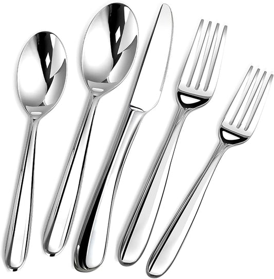 Heavy Duty Silverware Set for 6, 30 Piece Premium Stainless Steel Flatware Utensils Cutlery Set Including Steak Knife Fork and Spoon, Dishwasher Safe, Gift Package for Wedding Housewarming