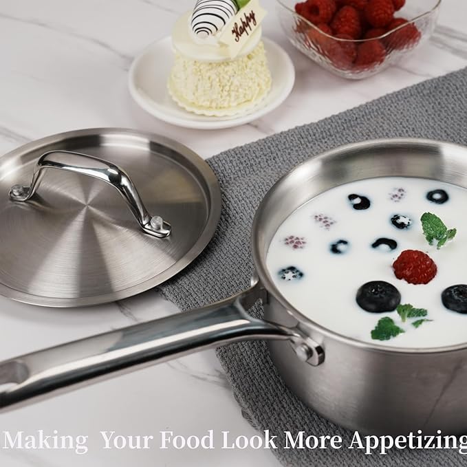1.5 QT Saucepan with Lid,3-Ply Stainless Steel Saucepan,Professional Grade Cookware,Induction Compatible
