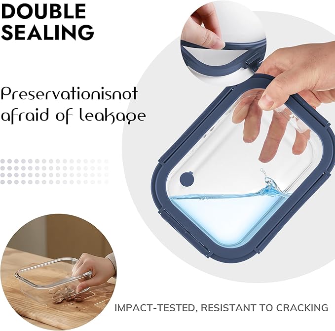 10-Pack Glass Food Storage Containers with Tempered Lids – Borosilicate, Airtight, Oven-Safe (-4°F~950°F), BPA-Free, 4.4 & 1.6 Cup, Leak-Proof, Dishwasher Safe (Blue)